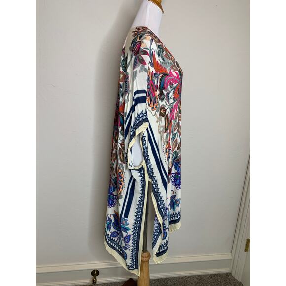 Boho Floral Open Front Kimono Shawl Duster OSFM - Picture 4 of 10